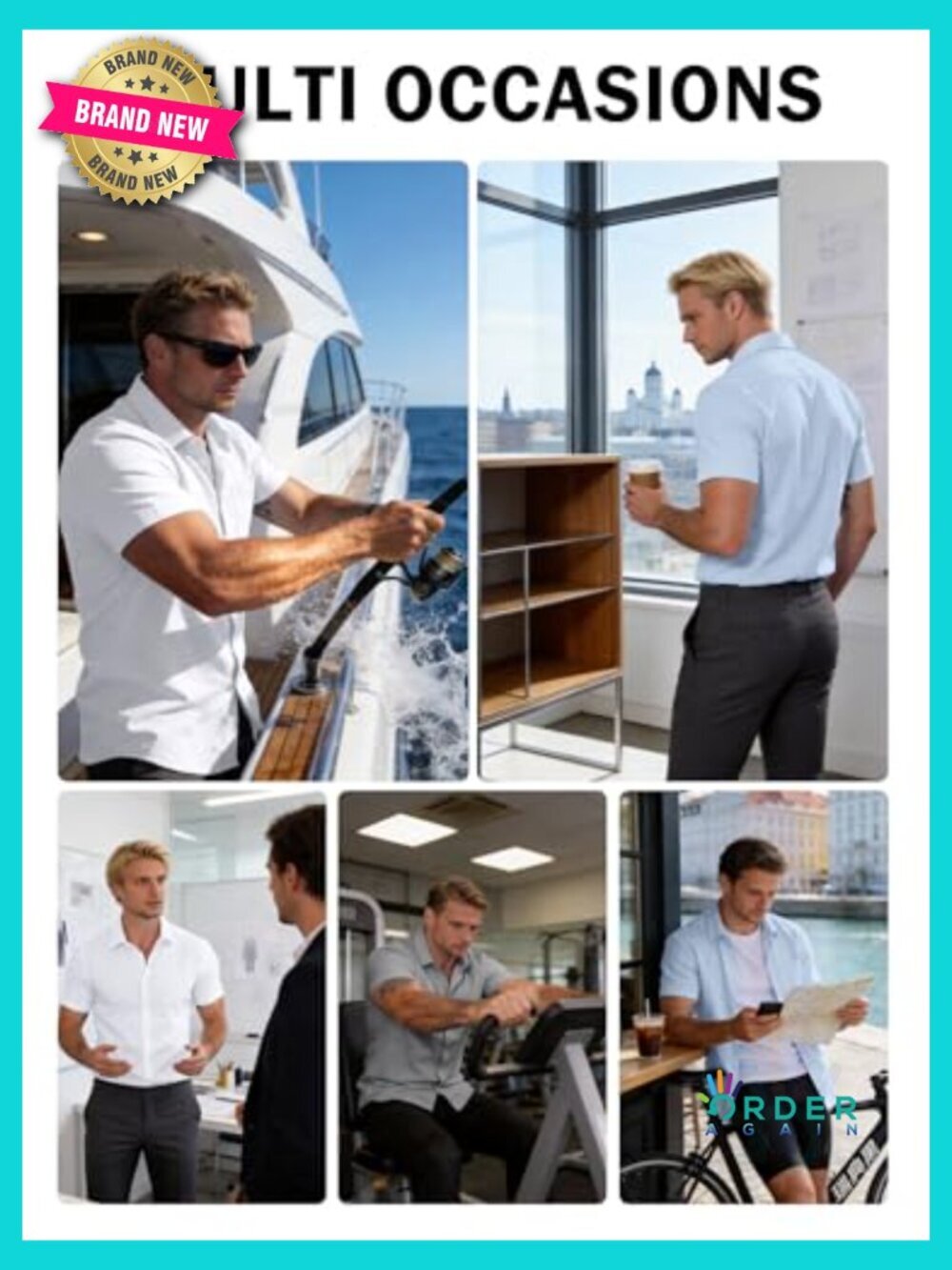 Slim Fit Short Sleeve Dress Shirt Stretch Wrinkle Free Stain Proof Formal - Picture 5 of 7